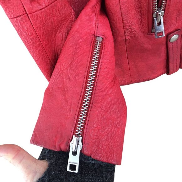 Zadig & Voltaire Women's Size Large Liya Cuir Moto Biker Leather Jacket Red - Picture 8 of 16